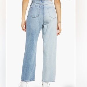 Two-Tone Light Blue High-Rise Straight Leg Jeans